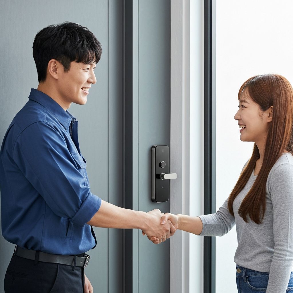 홈도어24 기술자와 만족한 고객